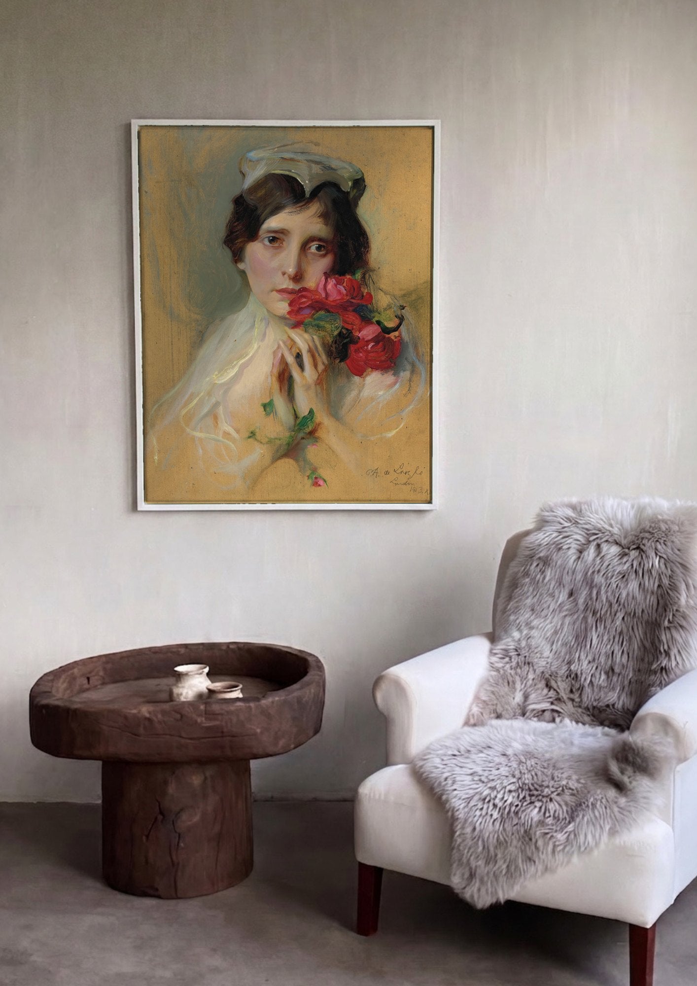 Quadro Decorativo 'Mulher com Rosas Vermelhas' - Philip Alexius de László | quadro emoldurado na parede