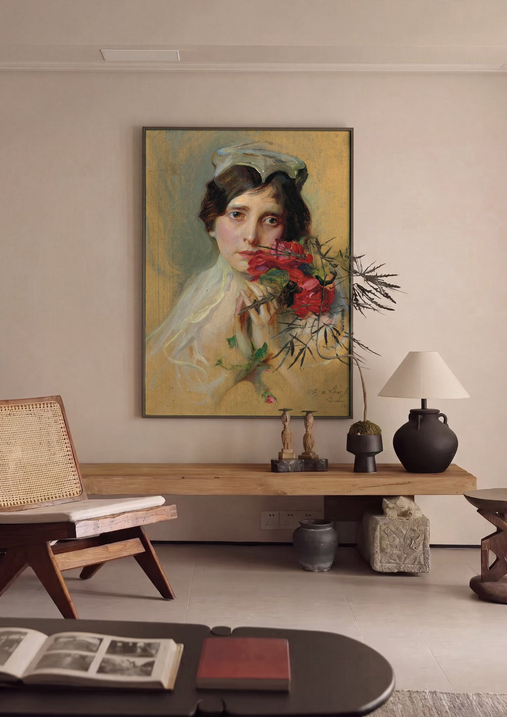 Quadro Decorativo 'Mulher com Rosas Vermelhas' - Philip Alexius de László | quadro emoldurado na parede