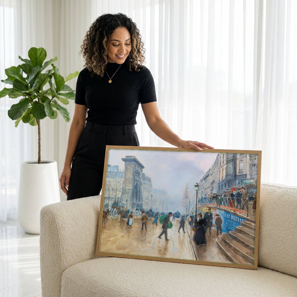 Quadro Decorativo 'A Rua de Paris' - Jean Béraud | modelo apresentando o quadro emoldurado