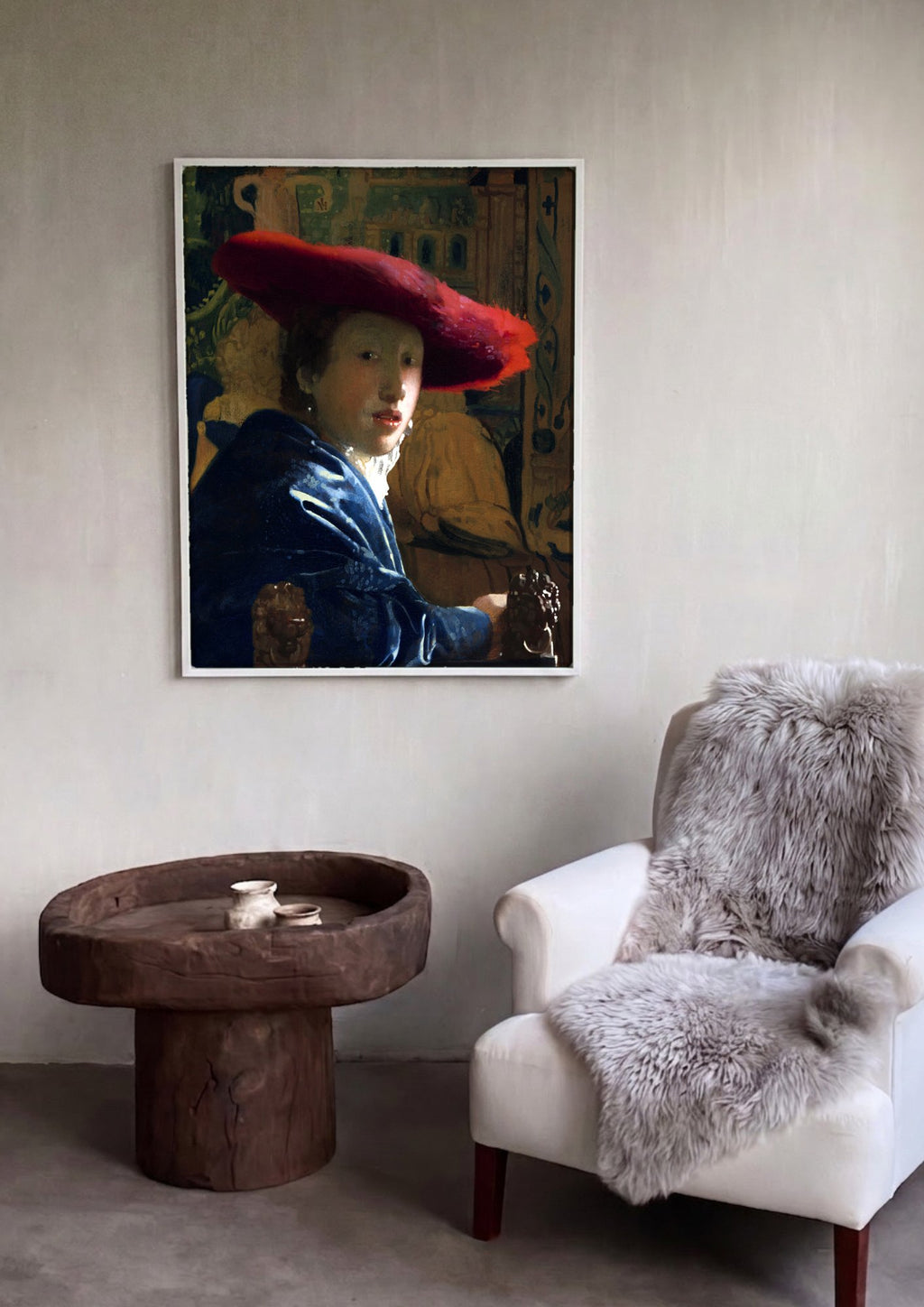 Quadro Decorativo A Moça do Chapéu Vermelho - Johannes Vermeer | quadro emoldurado na parede