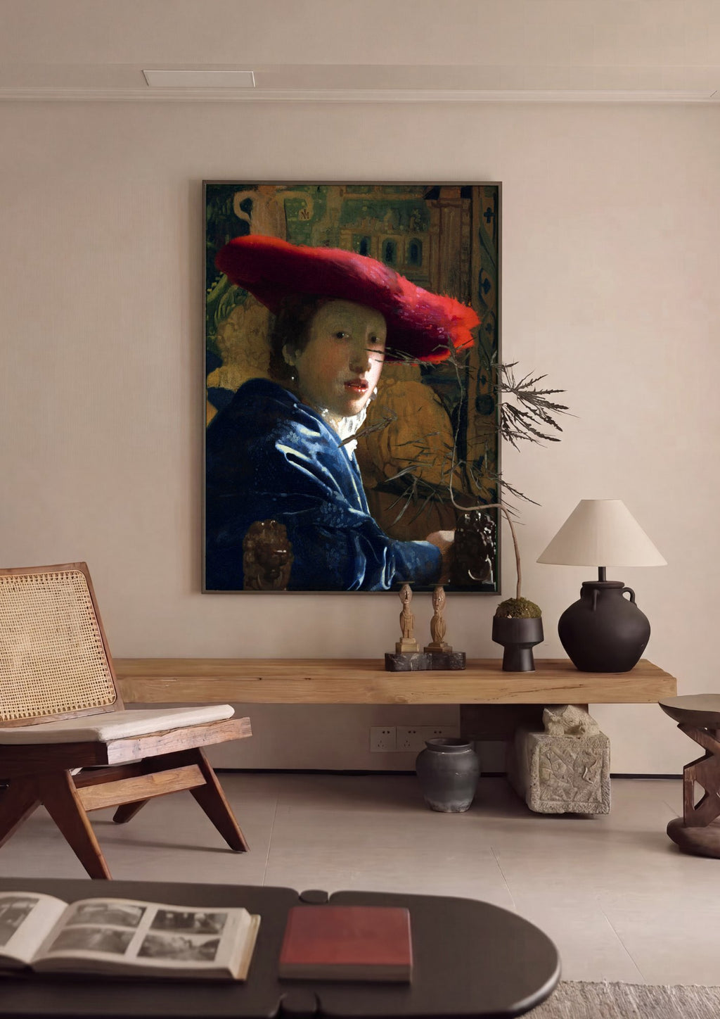 Quadro Decorativo A Moça do Chapéu Vermelho - Johannes Vermeer | quadro emoldurado na parede