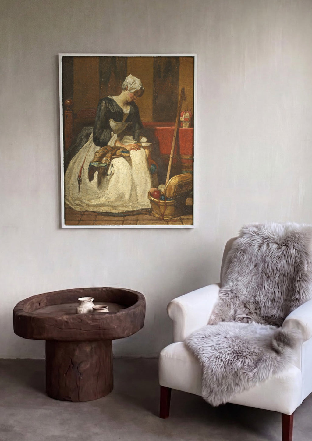 Quadro Decorativo A Costureira - Jean Siméon Chardin | quadro emoldurado na parede