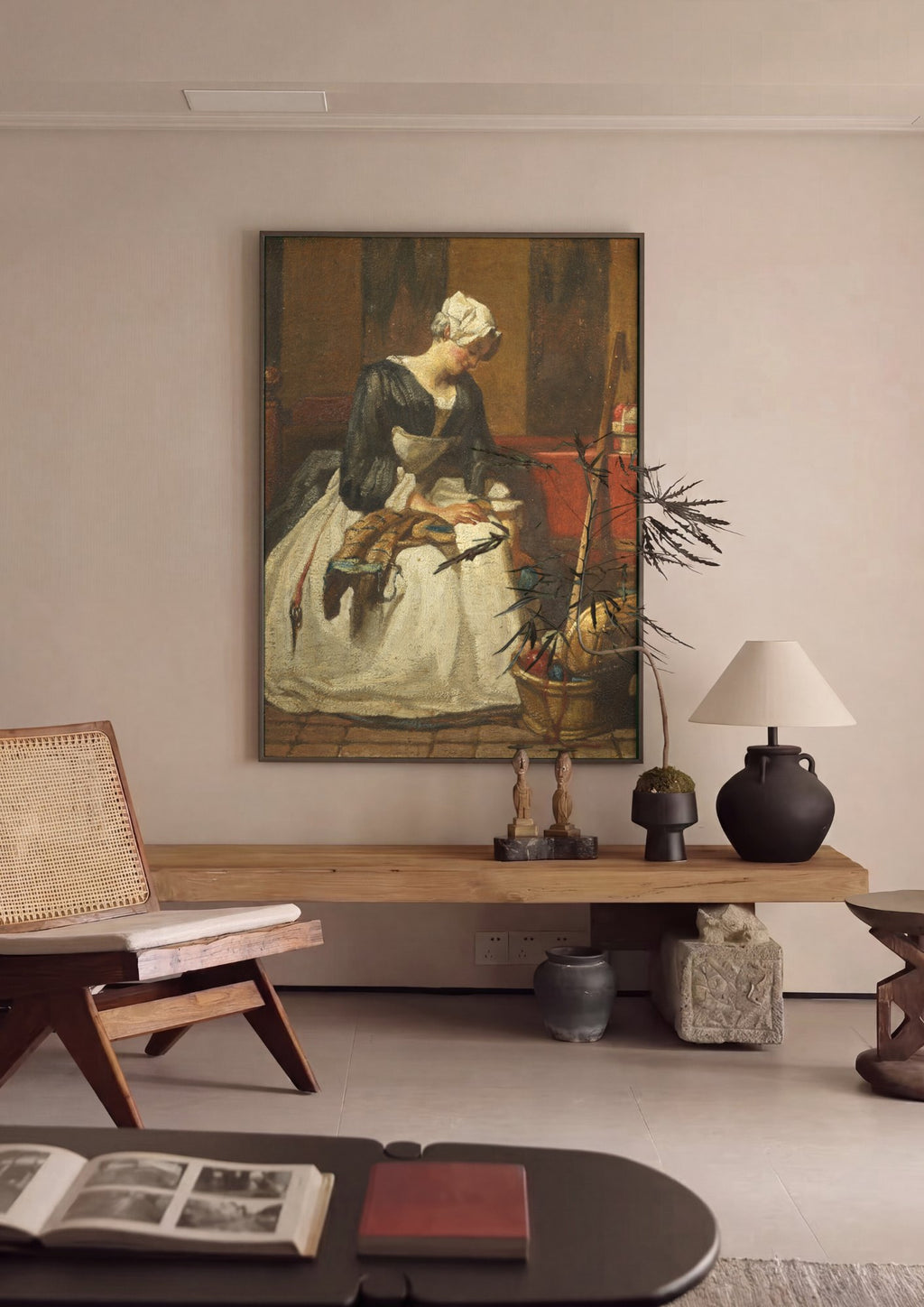 Quadro Decorativo A Costureira - Jean Siméon Chardin | quadro emoldurado na parede
