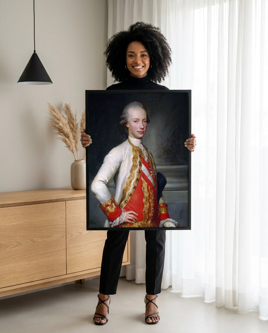 Quadro Decorativo Retrato de Jovem Nobre - Anton Raphael Mengs | modelo apresentando o quadro emoldurado