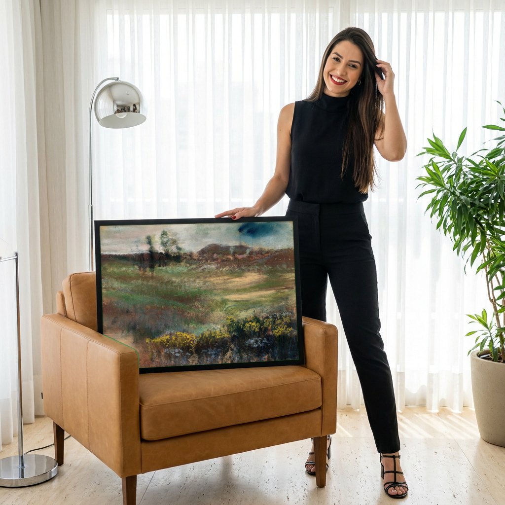Quadro Decorativo Paisagem com Nuvens - Degas | modelo apresentando o quadro emoldurado