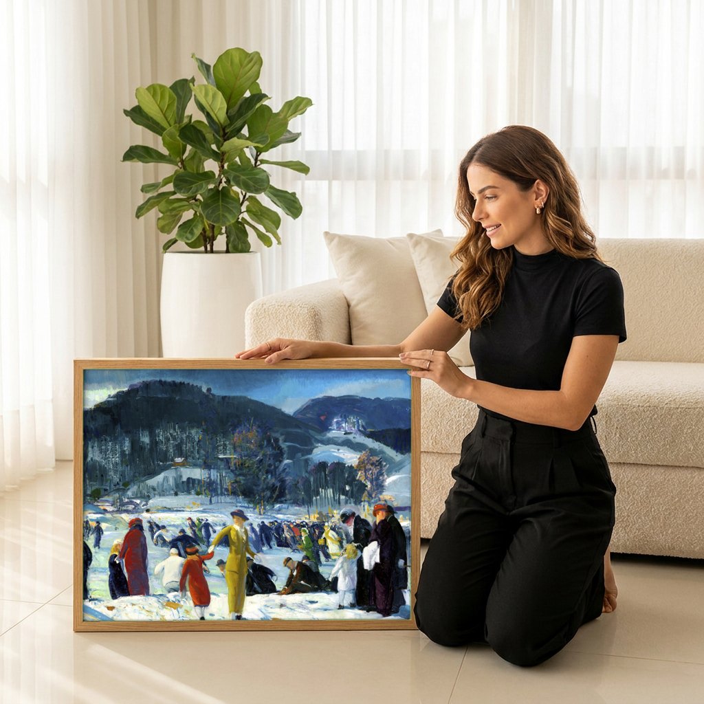 Quadro Decorativo Cena de Inverno - George Bellows | modelo apresentando o quadro emoldurado