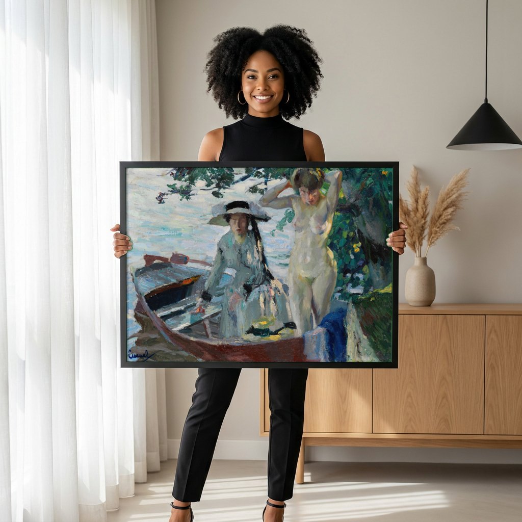Quadro Decorativo A Chegada - Edward Cucuel | modelo apresentando o quadro emoldurado