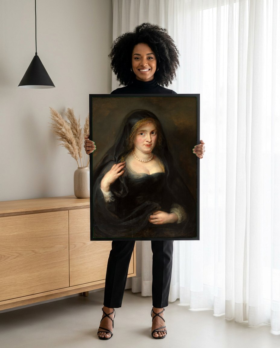 Quadro Decorativo Retrato de Mulher - Rubens | modelo apresentando o quadro emoldurado