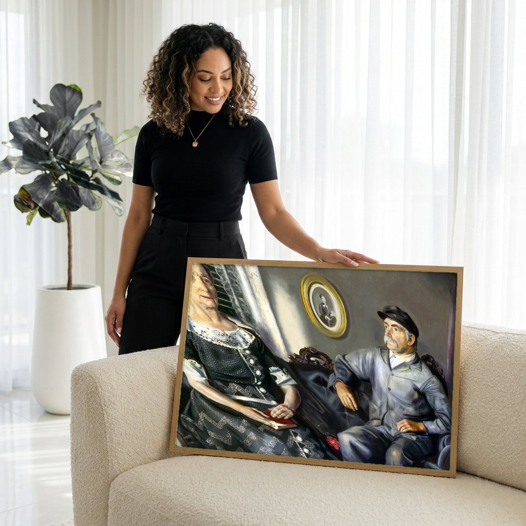 Quadro Decorativo A Avó e o Avô - George Bellows com modelo em ambiente