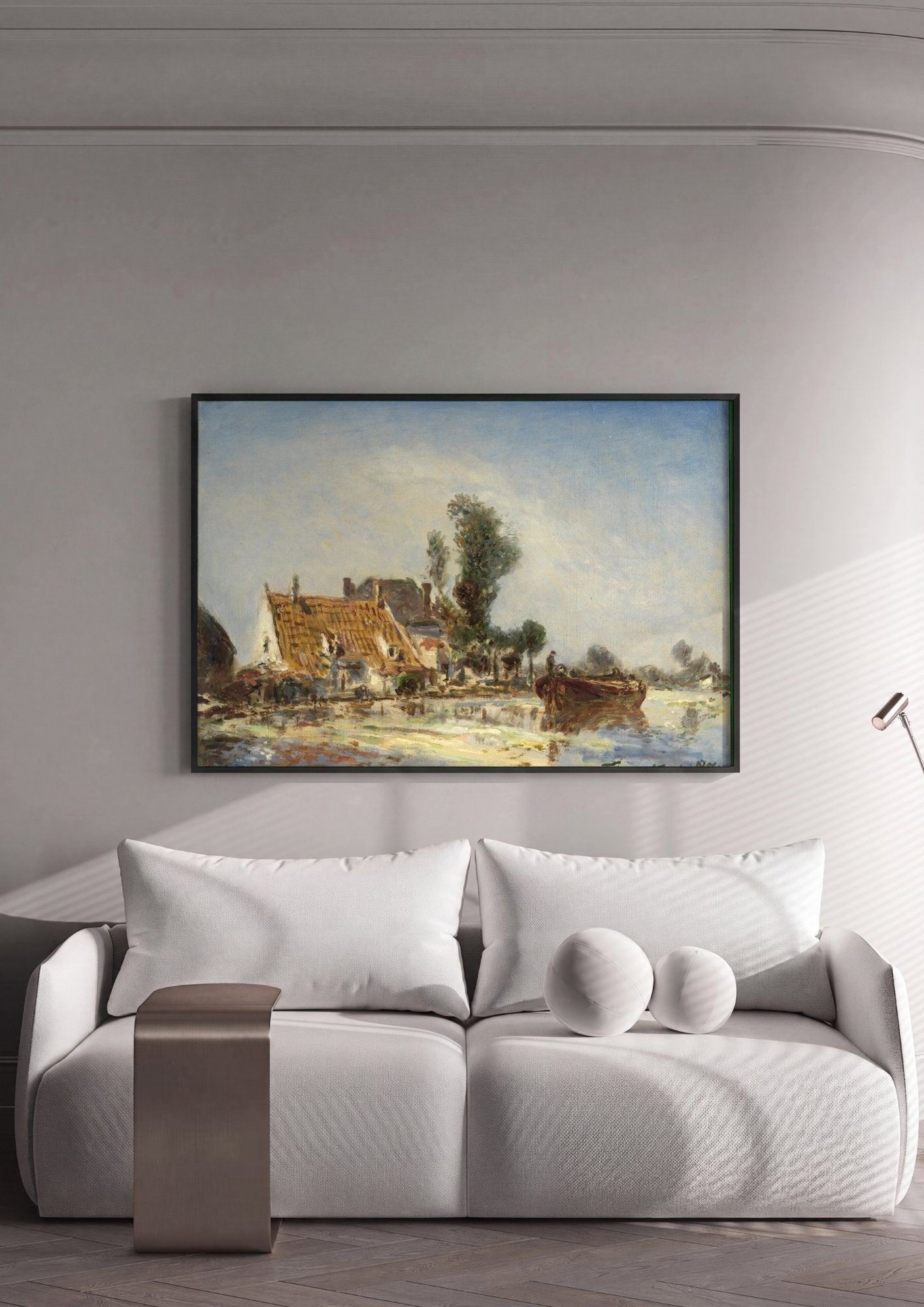 Quadro Decorativo Paisagem com Casas e Barco - Jongkind em ambiente decorado