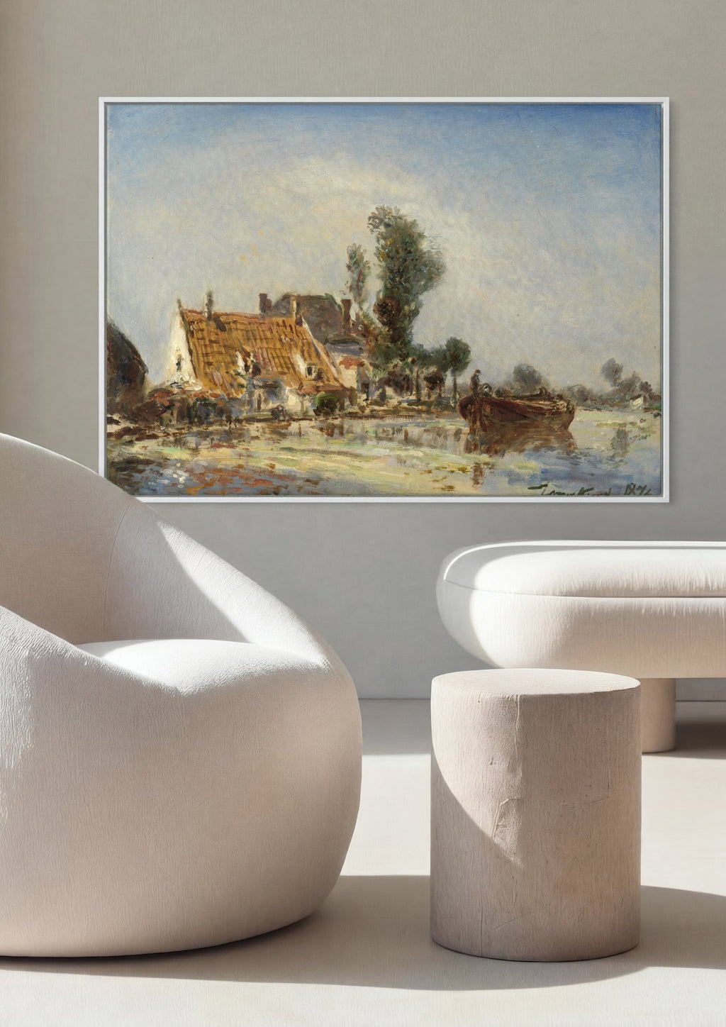 Quadro Decorativo Paisagem com Casas e Barco - Jongkind em ambiente decorado
