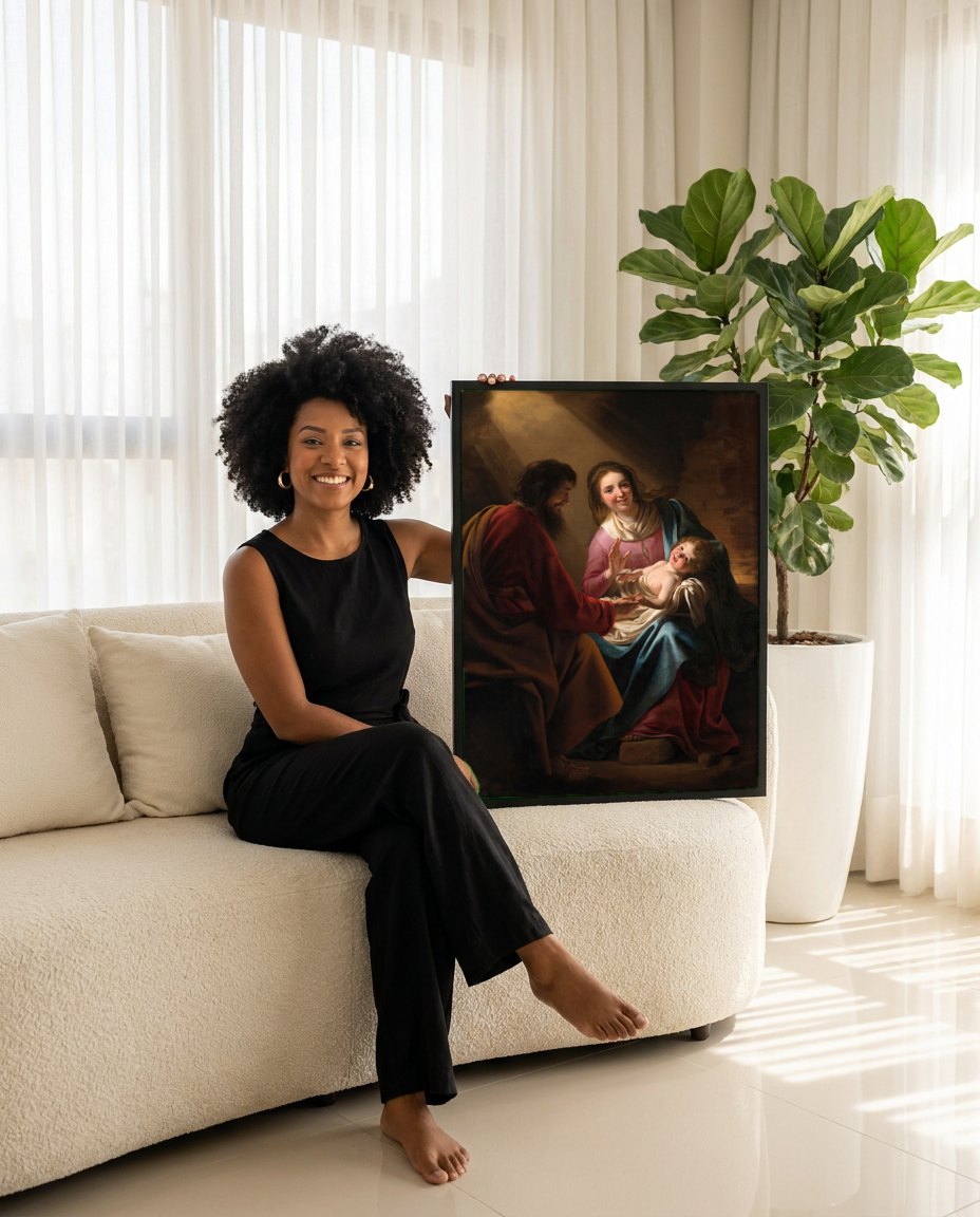 Quadro Decorativo A Adoração dos Pastores - Honthorst | modelo apresentando o quadro emoldurado