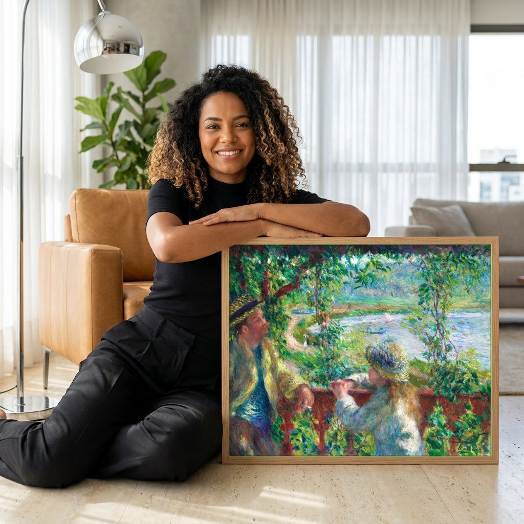 Quadro Decorativo A Varanda (La Terrasse) - Renoir | modelo apresentando o quadro emoldurado