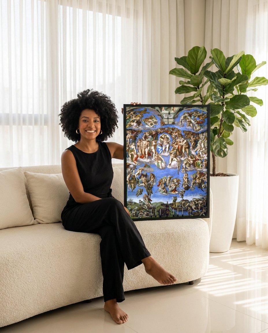 Quadro Decorativo Juízo Final - Michelangelo | modelo apresentando o quadro emoldurado