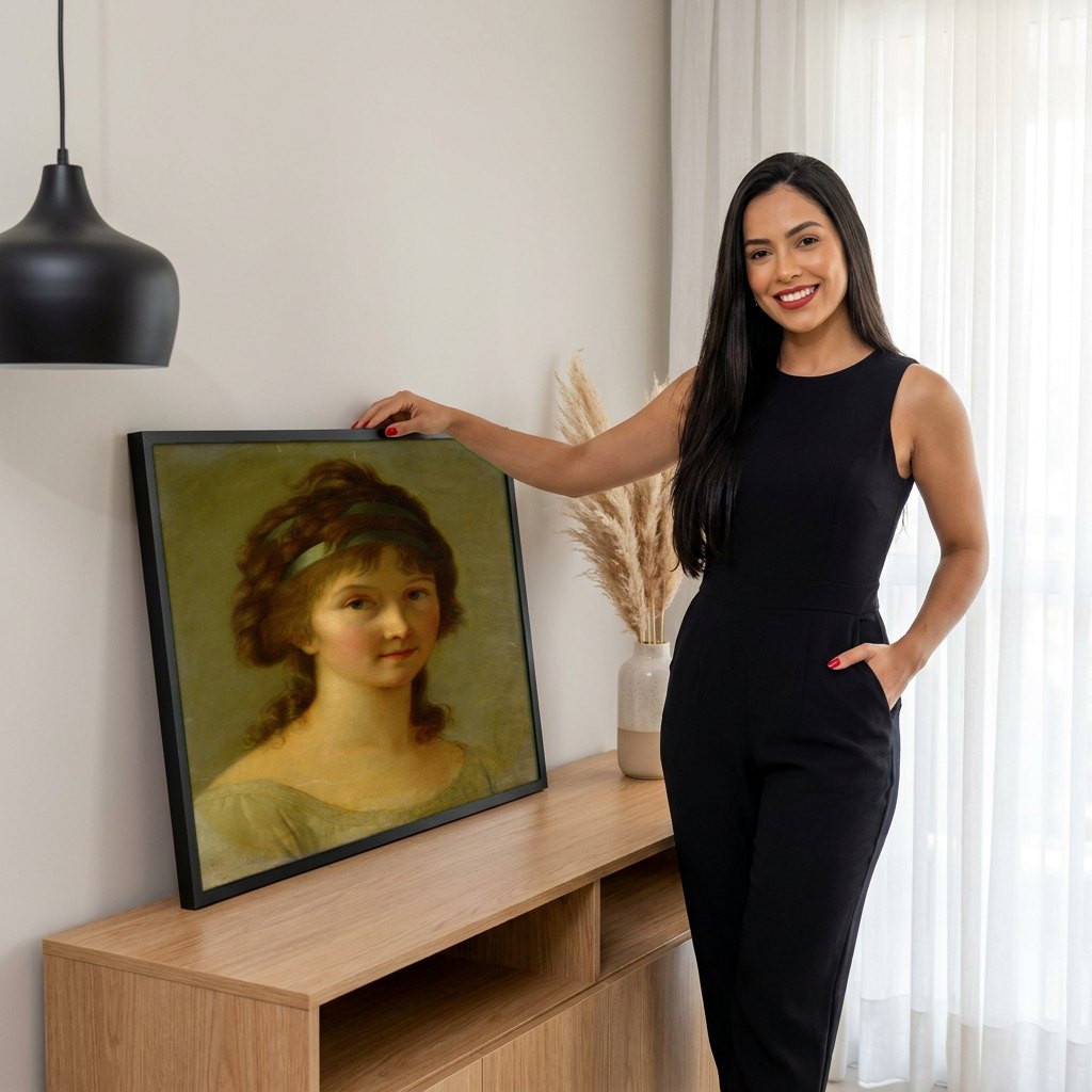 Quadro Decorativo Retrato de Mulher - Vigée Le Brun | modelo apresentando o quadro emoldurado