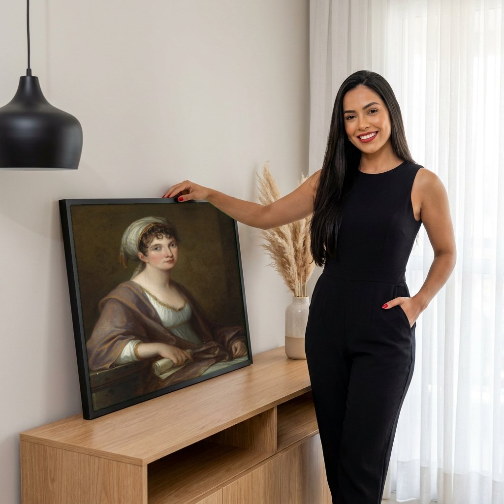 Quadro Decorativo Retrato de Mulher - Angelica Kauffmann | modelo apresentando o quadro emoldurado