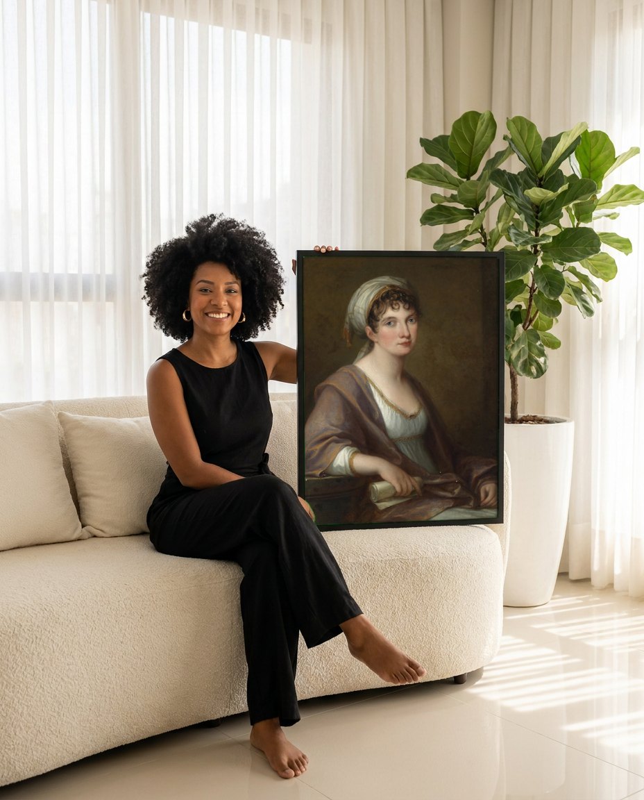 Quadro Decorativo Retrato de Mulher - Angelica Kauffmann | modelo apresentando o quadro emoldurado