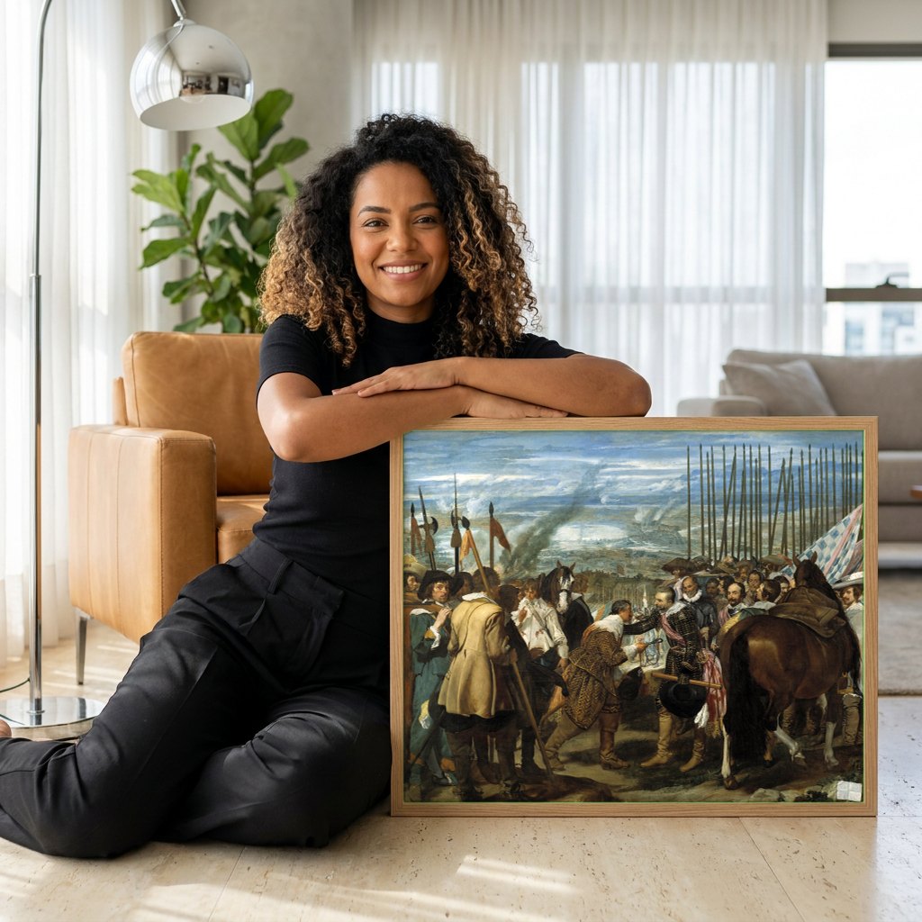 Quadro Decorativo A Rendição de Breda - Velázquez | modelo apresentando o quadro emoldurado