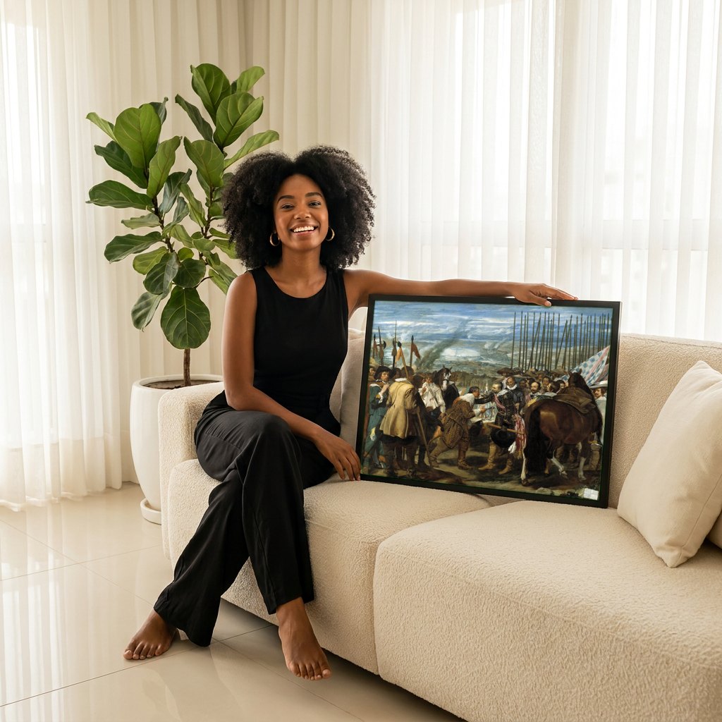 Quadro Decorativo A Rendição de Breda - Velázquez | modelo apresentando o quadro emoldurado