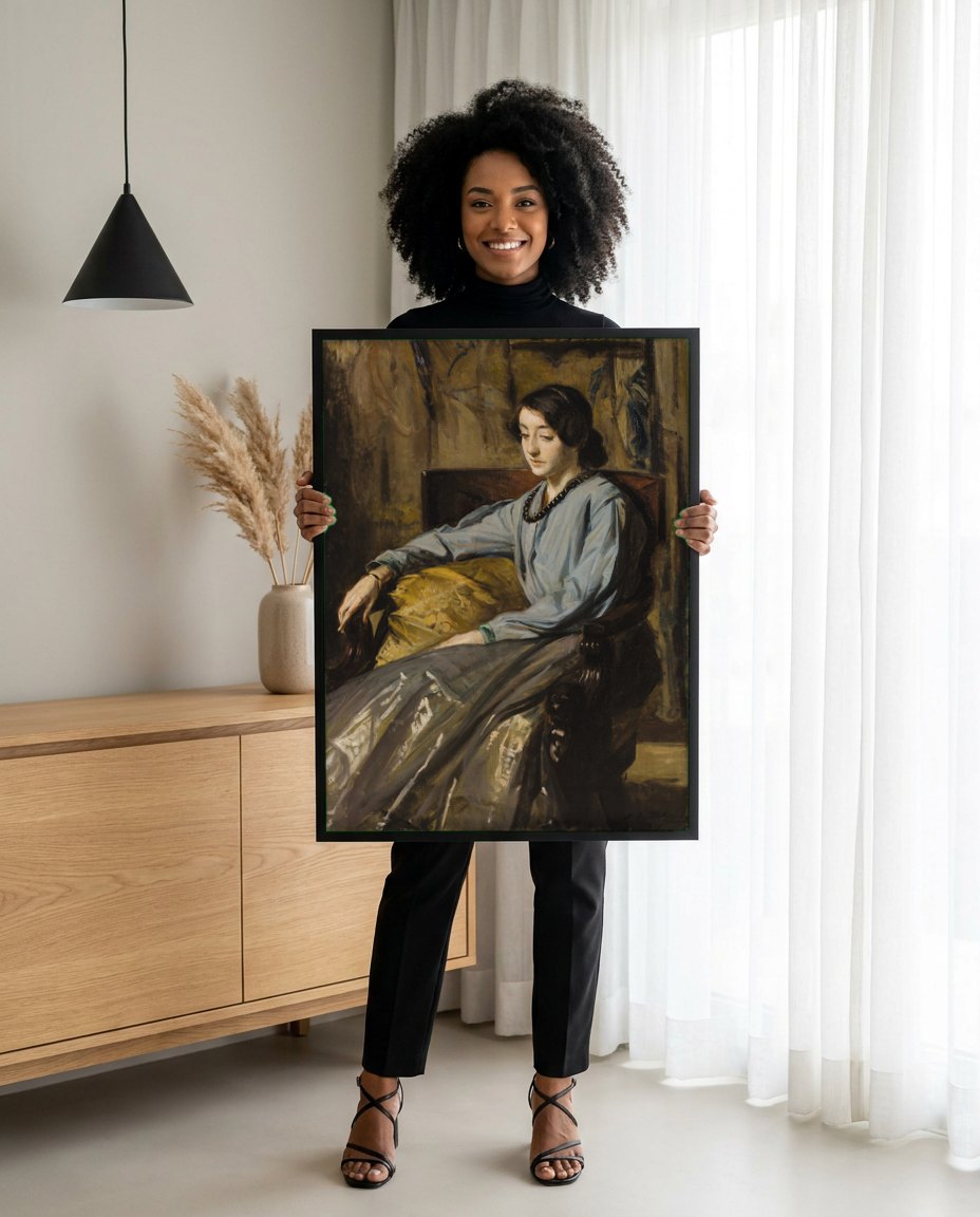 Quadro Decorativo 'A Jovem Senhora' - Jacques Émile Blanche | modelo apresentando o quadro emoldurado