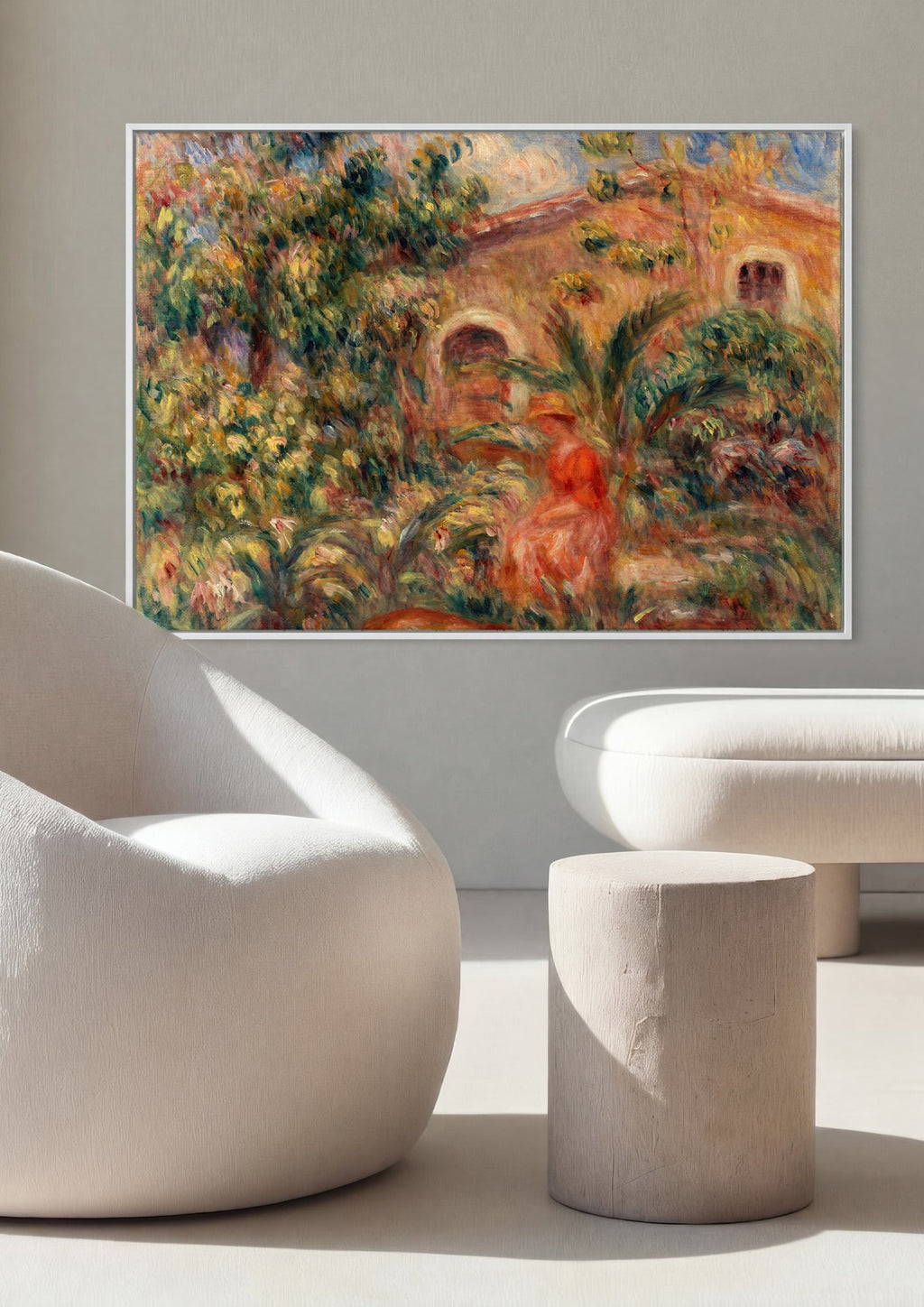 Quadro Decorativo Jardins com Mulher e Cão - Renoir em ambiente decorado