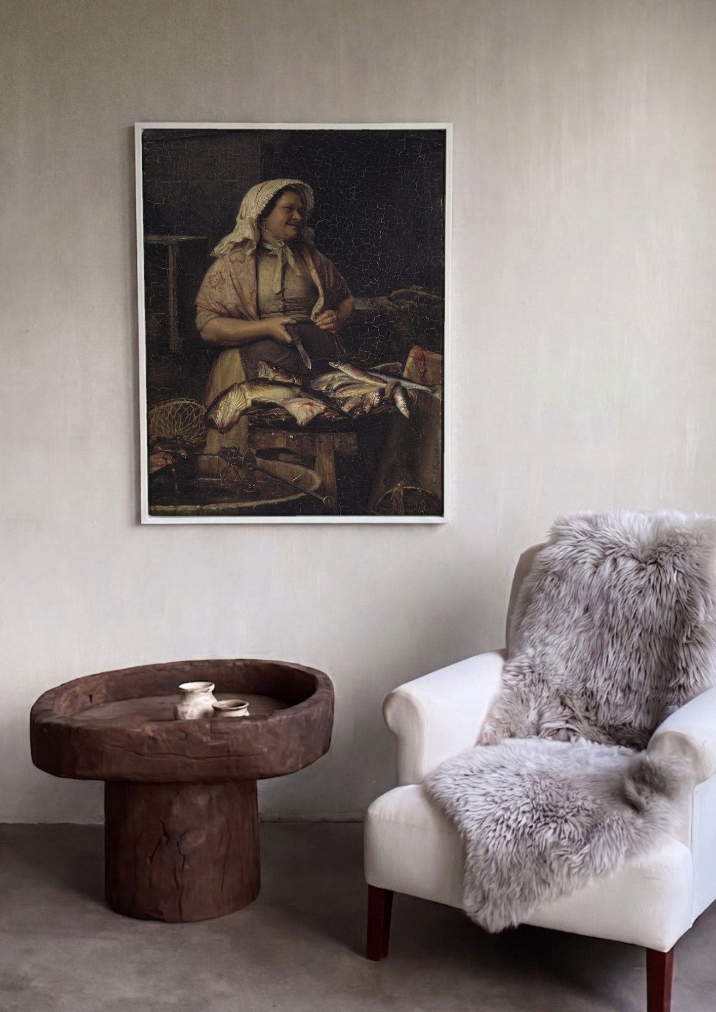 Quadro Decorativo A Vendedora de Peixe - Carl Bloch em ambiente decorado