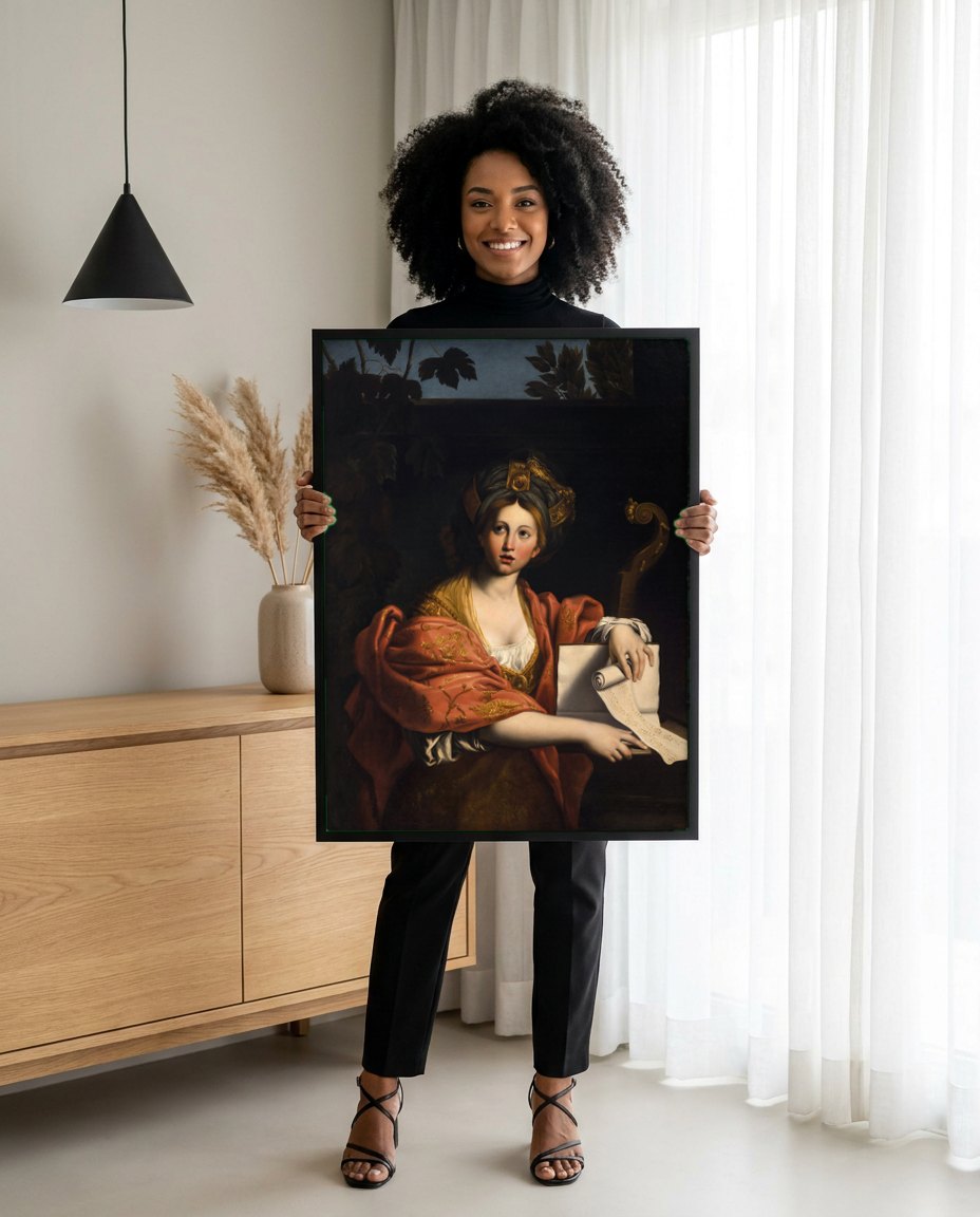 Quadro Decorativo A Sibila de Cumas - Domenichino | modelo apresentando o quadro emoldurado