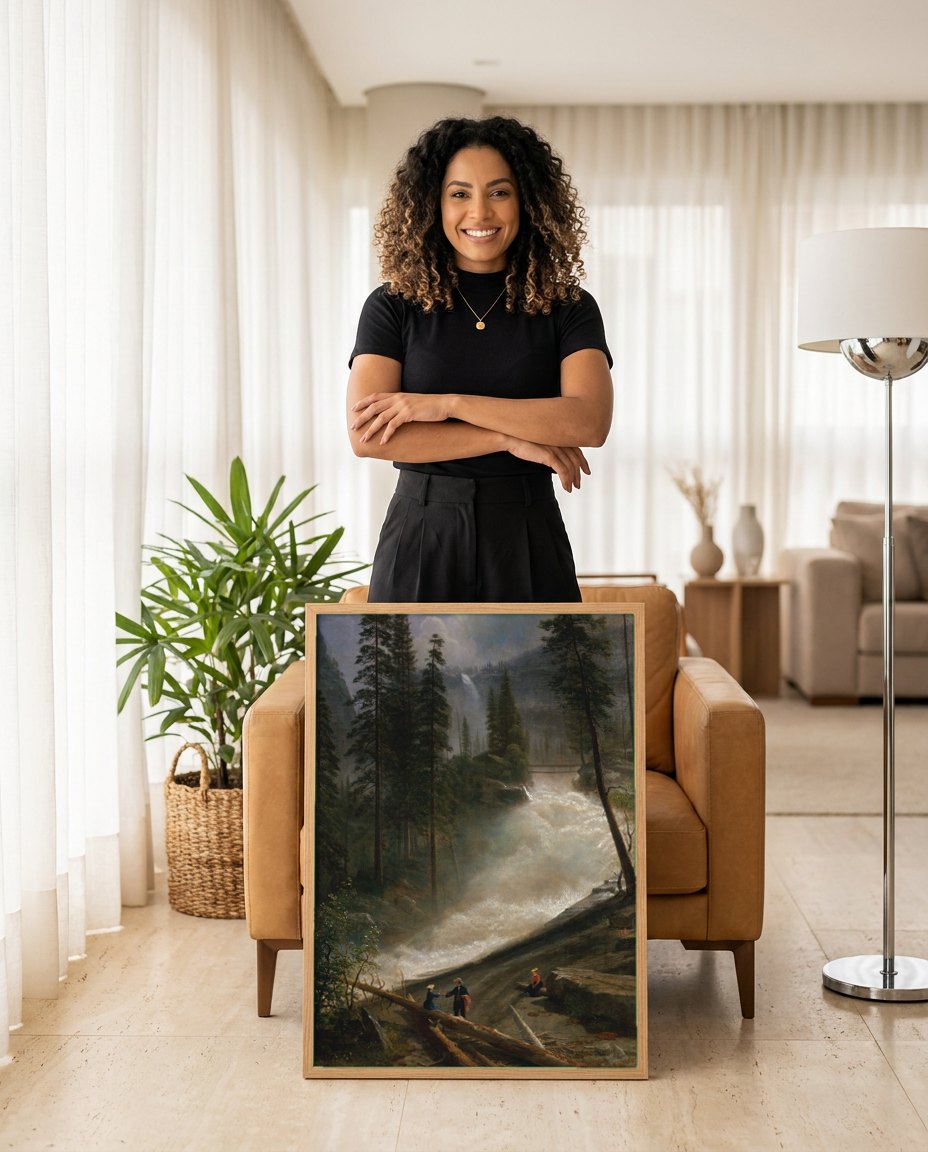 Quadro Decorativo A Cachoeira – Albert Bierstadt | modelo apresentando o quadro emoldurado