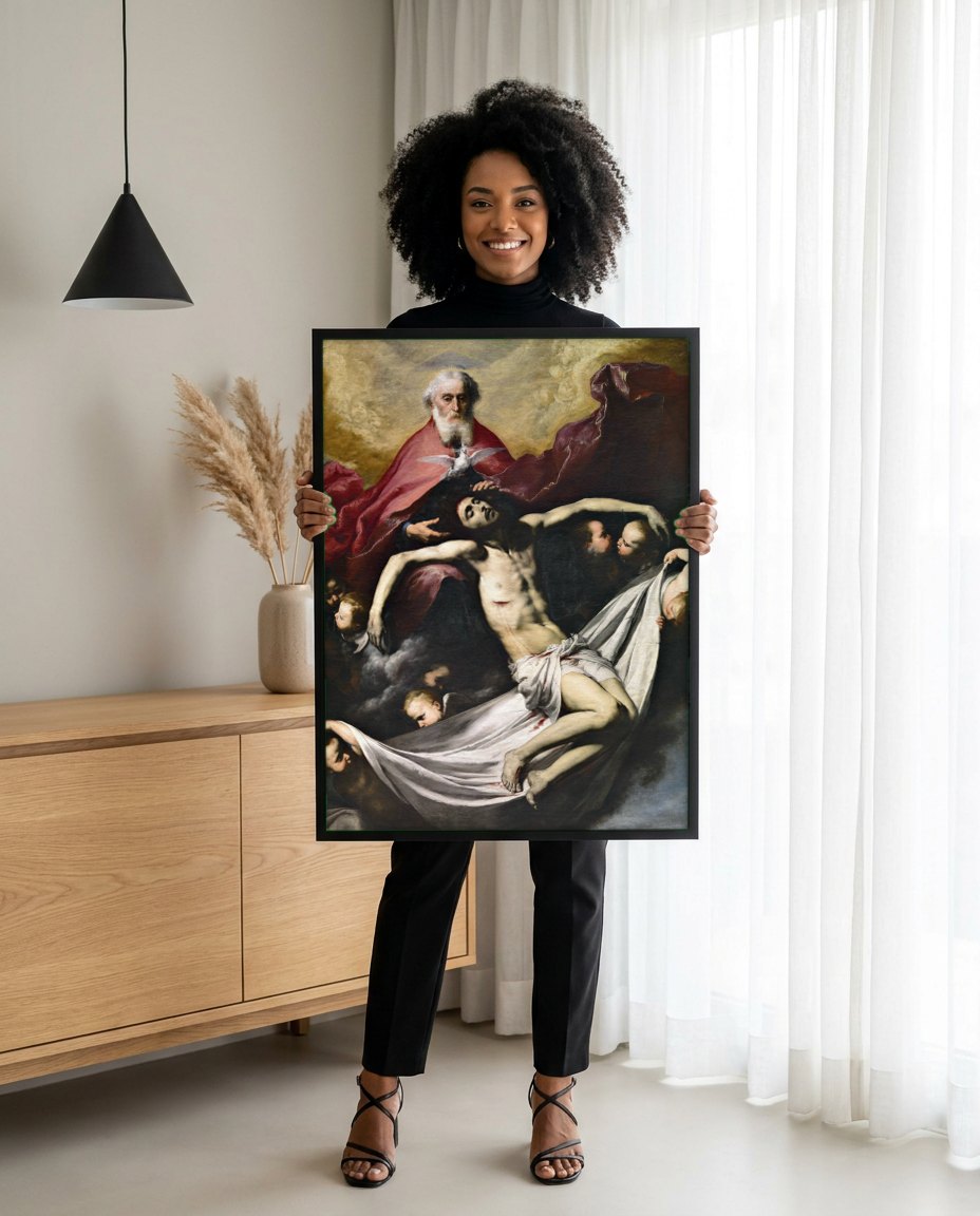 Quadro Decorativo A Santíssima Trindade - Jusepe de Ribera | modelo apresentando o quadro emoldurado