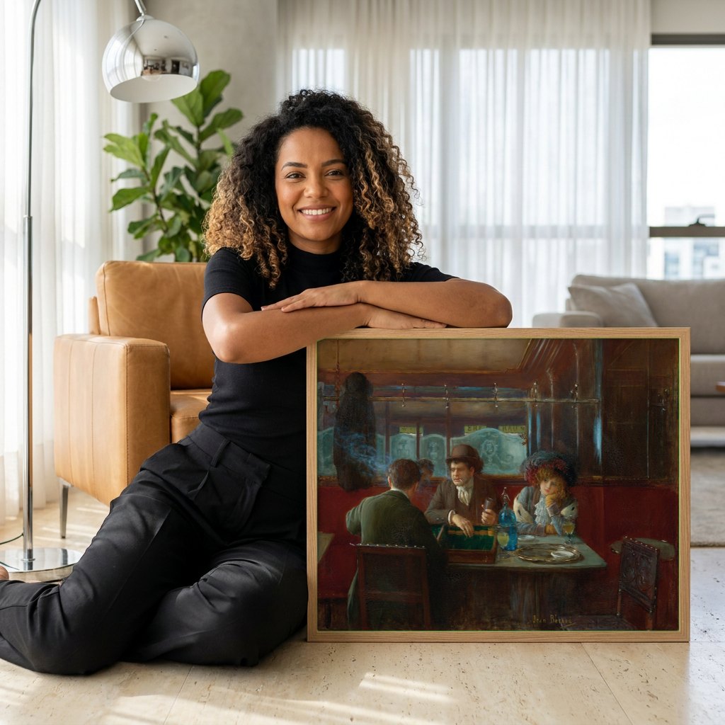 Quadro Decorativo A Partida de Cartas - Jean Béraud | modelo apresentando o quadro emoldurado
