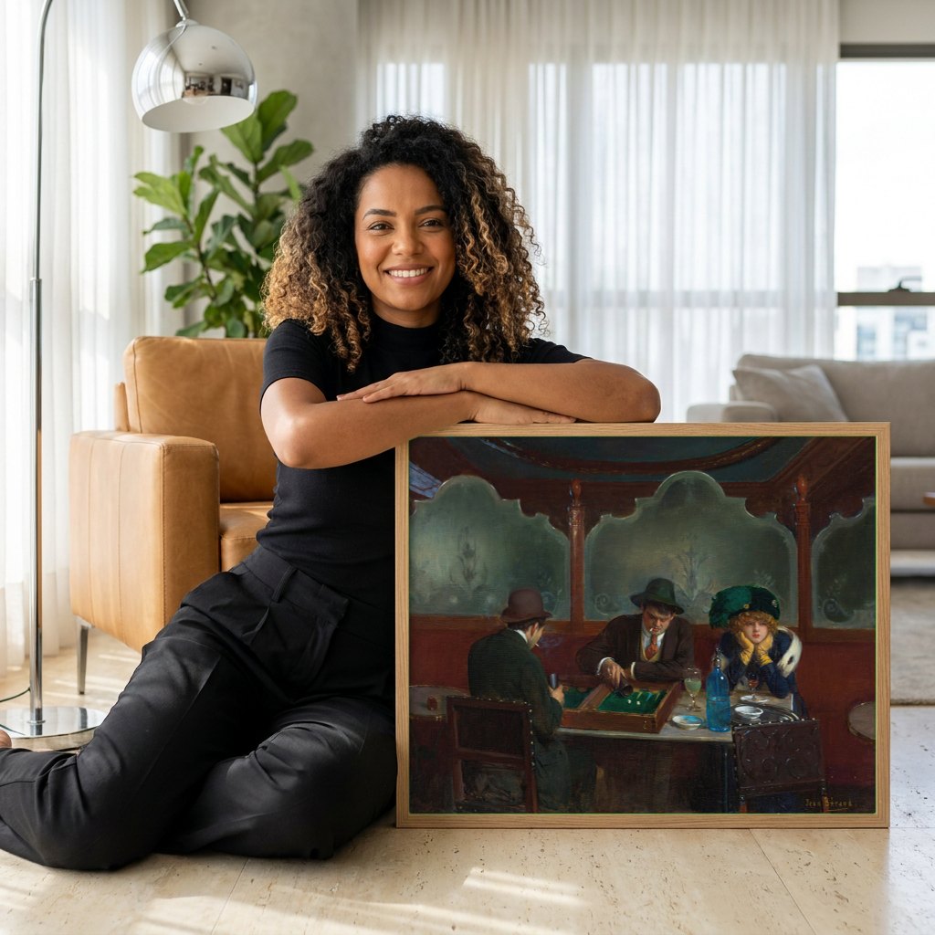 Quadro Decorativo A Mesa de Jogo - Jean Béraud | modelo apresentando o quadro emoldurado