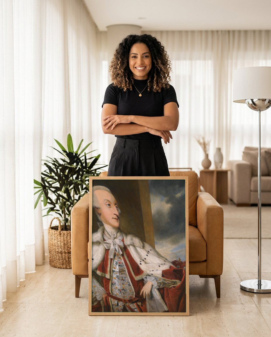 Quadro Decorativo 'Thomas Bruce, 1º Conde de Ailesbury' - Reynolds com modelo em ambiente