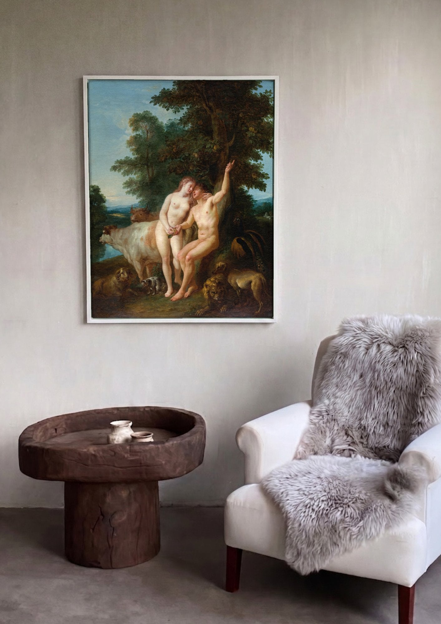 Quadro Decorativo A Criação do Homem e da Mulher - Jean François de Troy em ambiente decorado