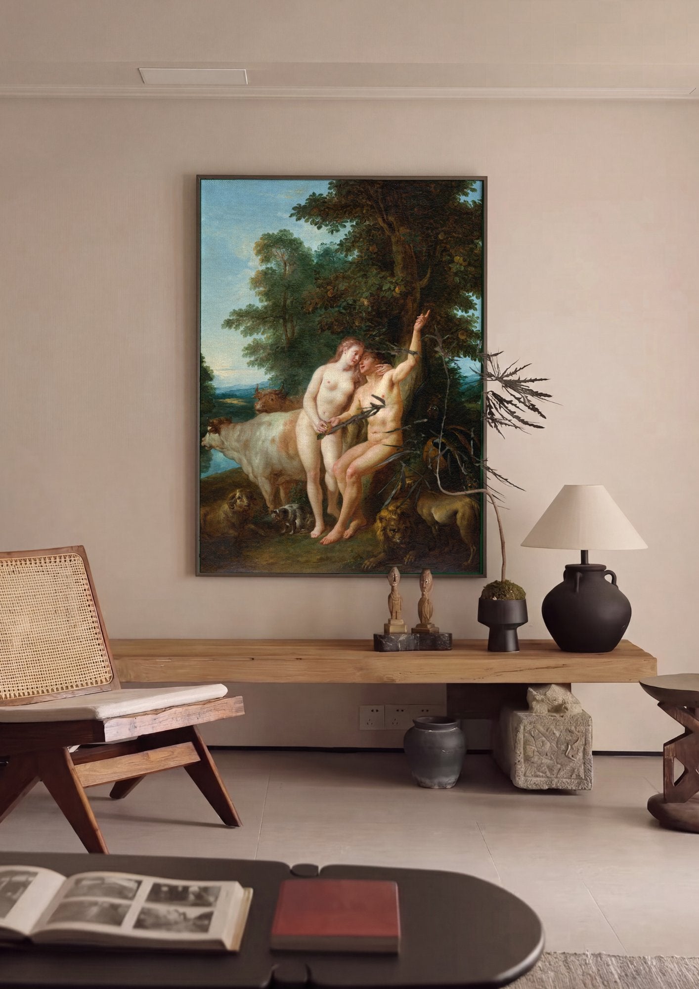 Quadro Decorativo A Criação do Homem e da Mulher - Jean François de Troy em ambiente decorado