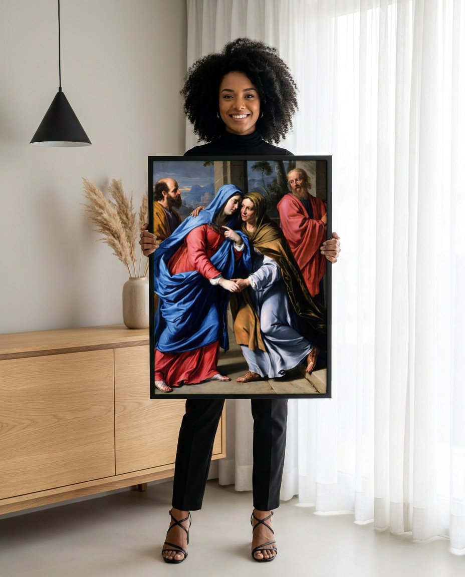Quadro Decorativo A Visitação - Philippe de Champaigne com modelo em ambiente
