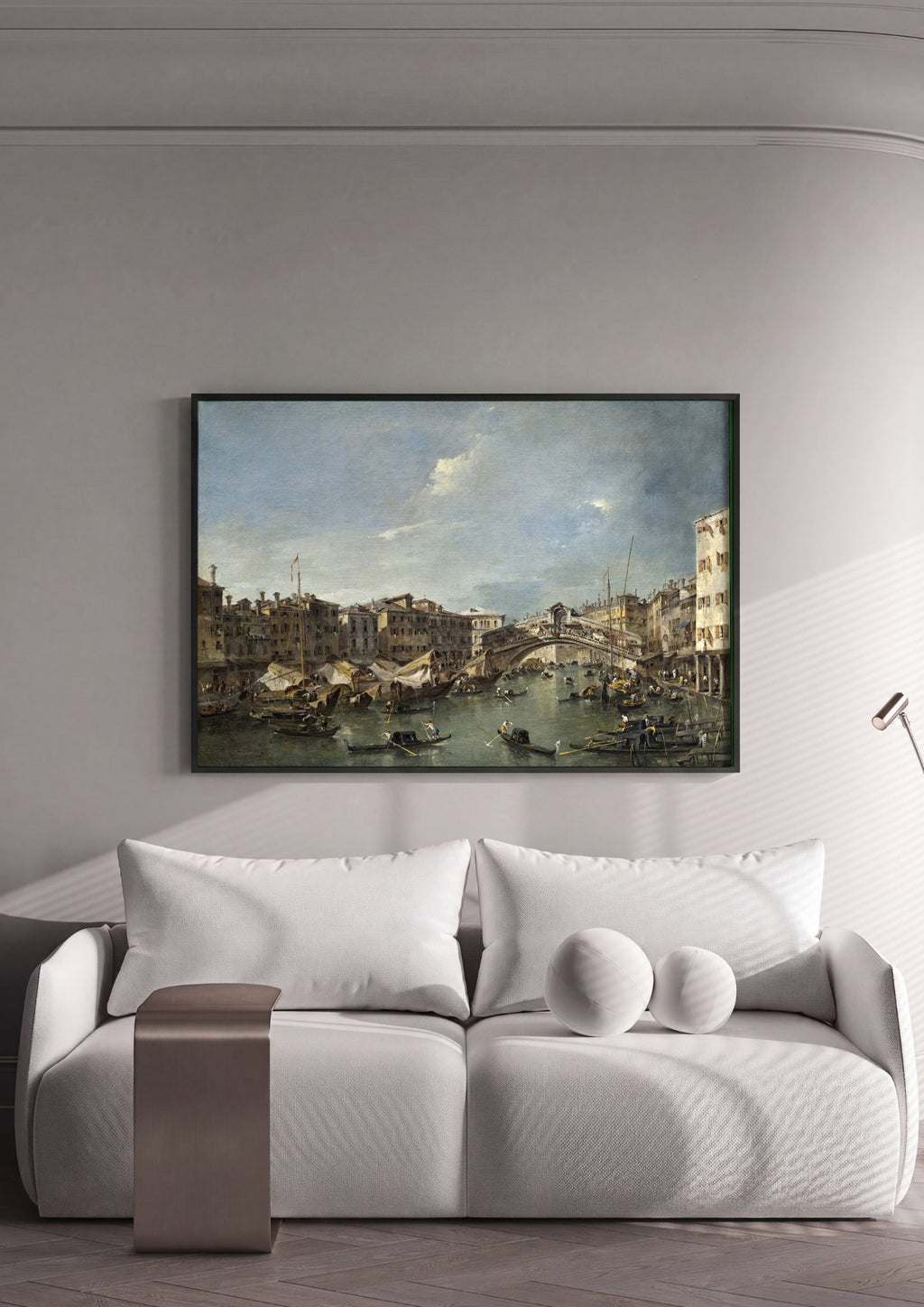 Quadro Decorativo Canal Grande e Ponte de Rialto - Guardi em ambiente decorado