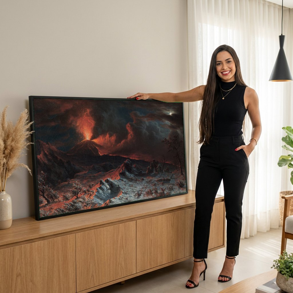 Quadro Decorativo Erupção Vulcânica - Albert Bierstadt | modelo apresentando o quadro emoldurado