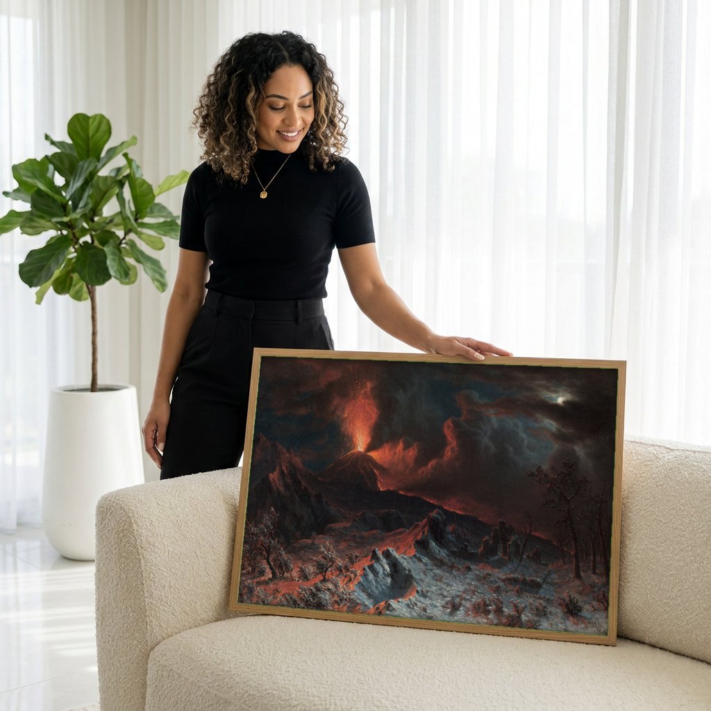 Quadro Decorativo Erupção Vulcânica - Albert Bierstadt | modelo apresentando o quadro emoldurado