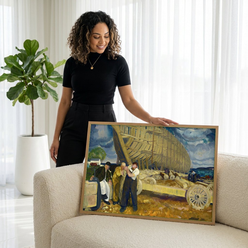 Quadro Decorativo Homens do Porto - George Bellows | modelo apresentando o quadro emoldurado