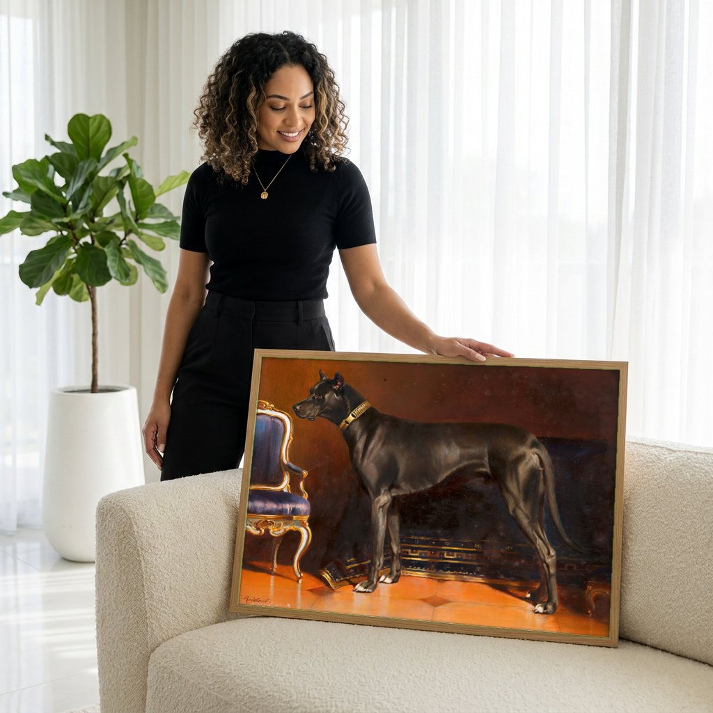 Quadro Decorativo Dogue Alemão Elegante - Carl Reichert | modelo apresentando o quadro emoldurado