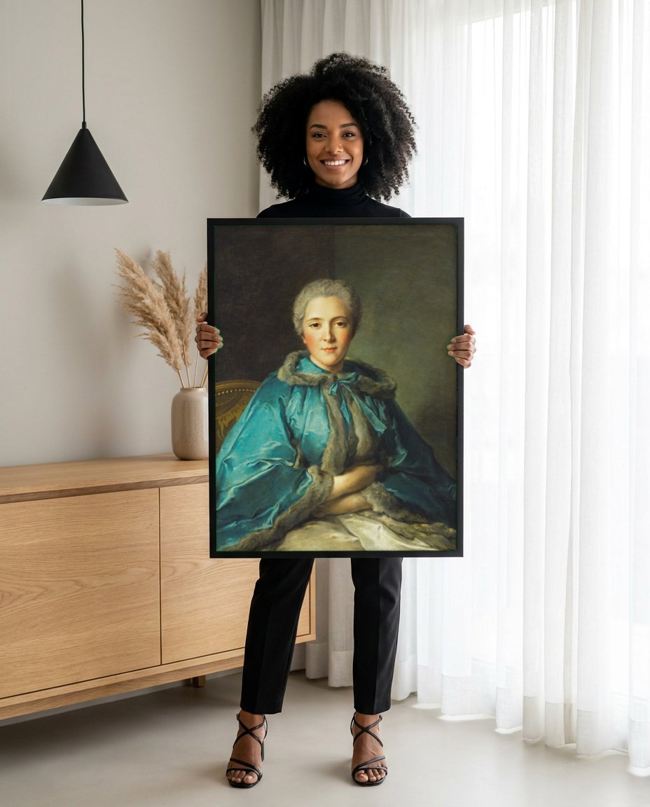 Quadro Decorativo Retrato de Dama - Nattier | modelo apresentando o quadro emoldurado