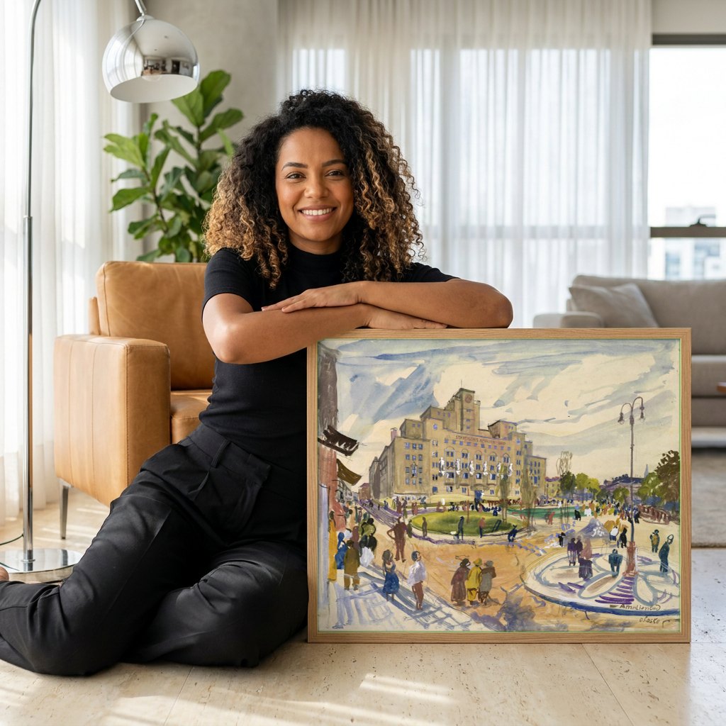 Quadro Decorativo Amalienbad - Oskar Laske | modelo apresentando o quadro emoldurado