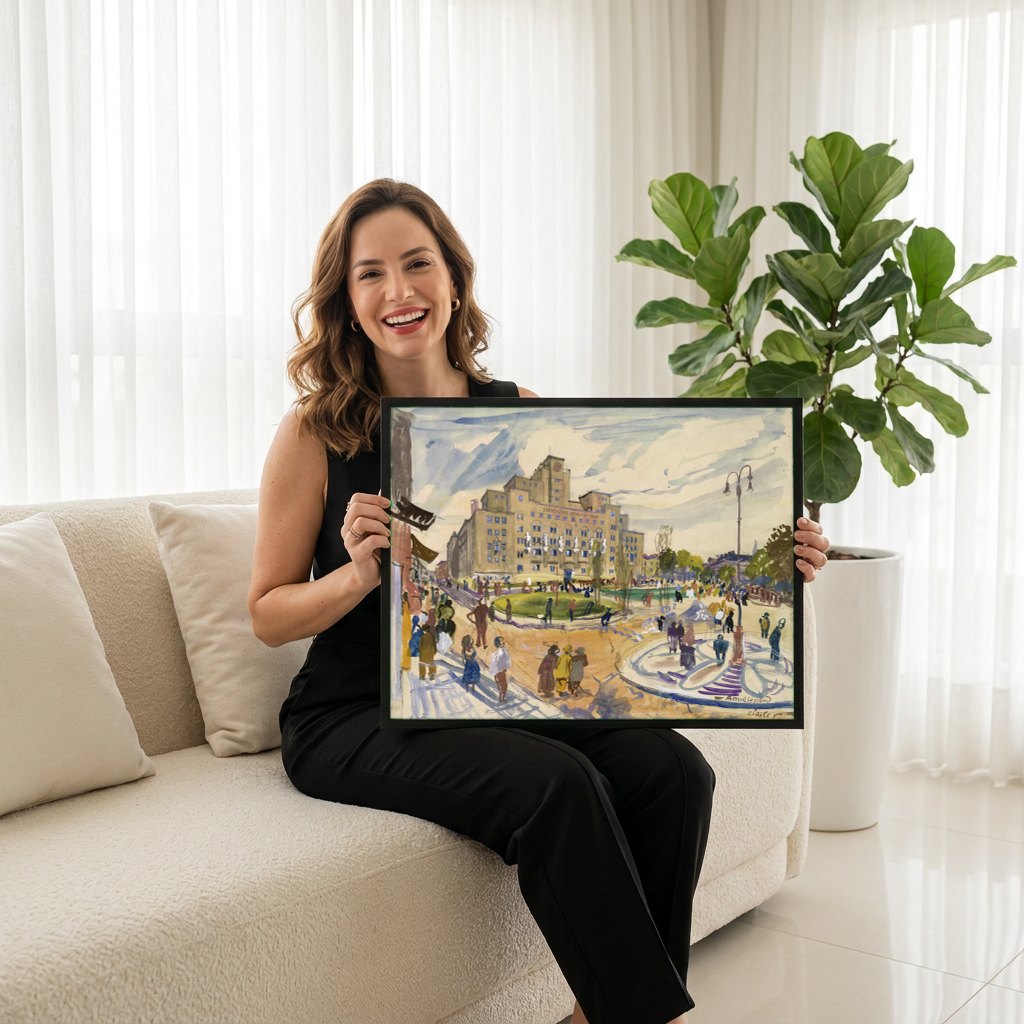 Quadro Decorativo Amalienbad - Oskar Laske | modelo apresentando o quadro emoldurado