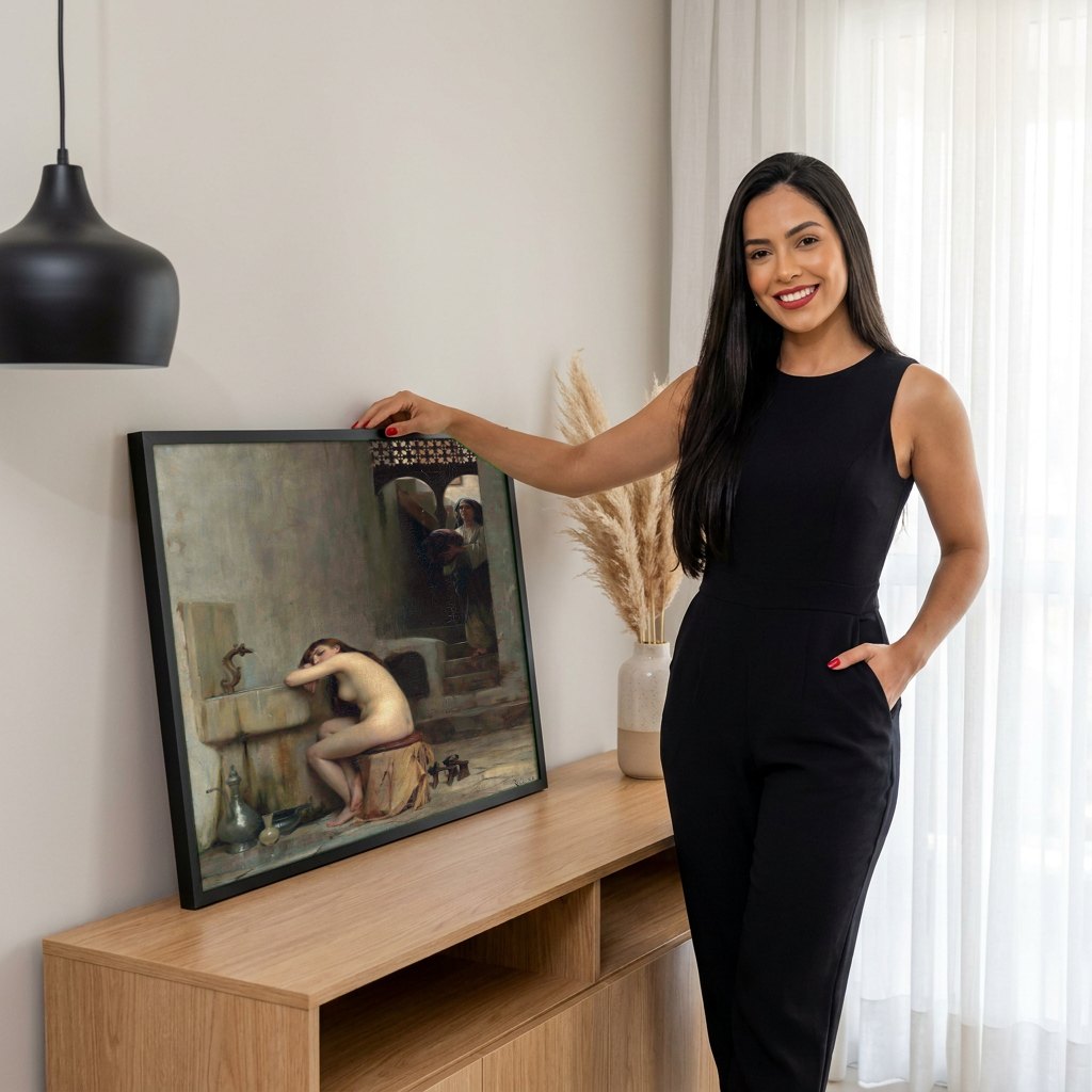 Quadro Decorativo A Jovem Adormecida - Theodoros Rall | modelo apresentando o quadro emoldurado