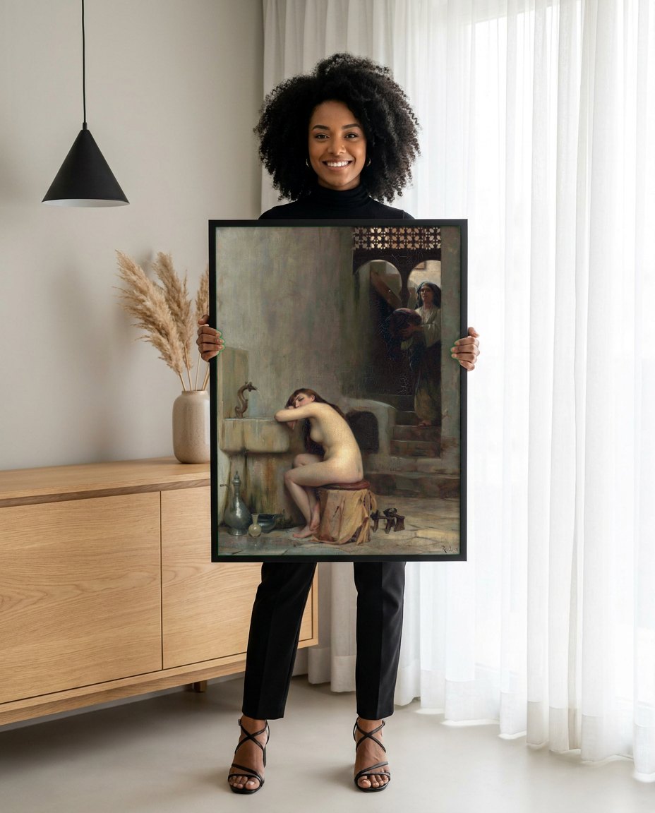 Quadro Decorativo A Jovem Adormecida - Theodoros Rall | modelo apresentando o quadro emoldurado