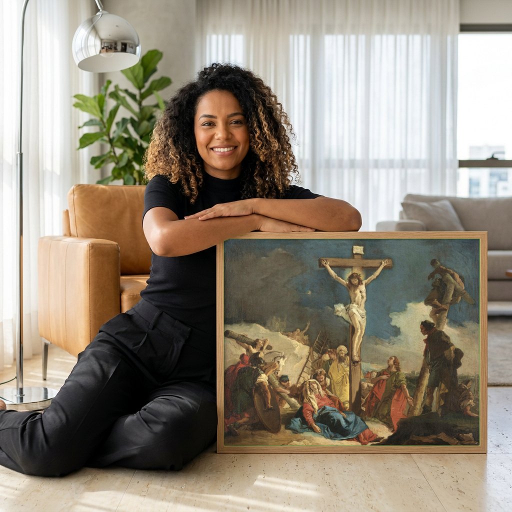Quadro Decorativo A Crucificação - G. D. Tiepolo | modelo apresentando o quadro emoldurado