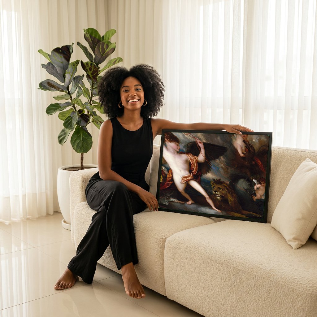 Quadro Decorativo A Expulsão de Adão e Eva - Benjamin West com modelo em ambiente