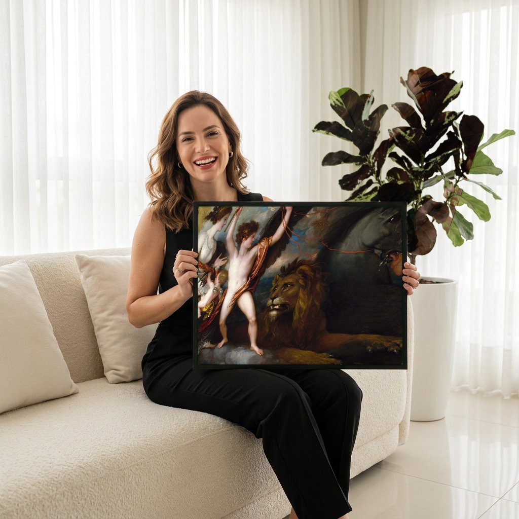 Quadro Decorativo A Expulsão de Adão e Eva - Benjamin West com modelo em ambiente