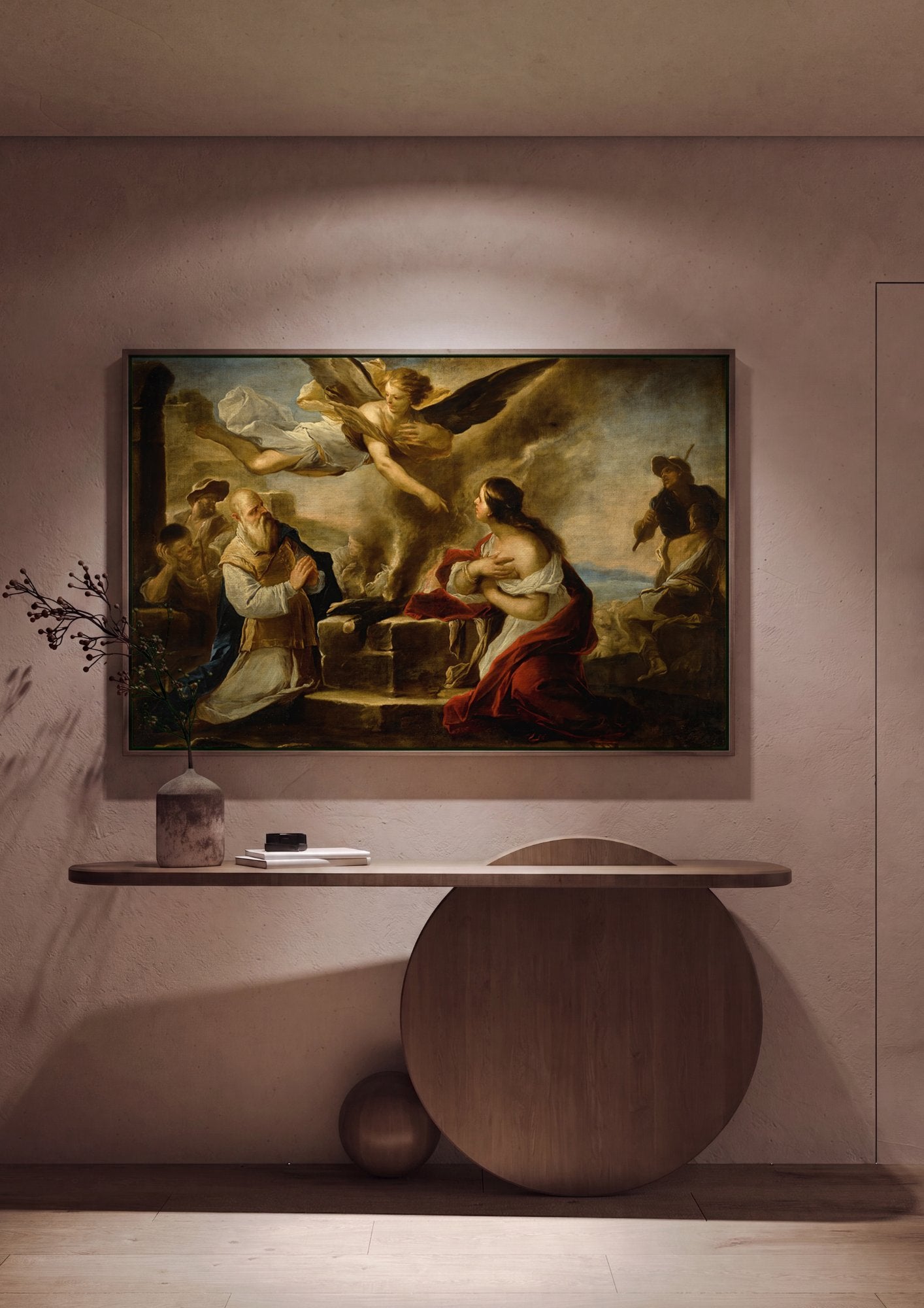 Quadro Decorativo A Anunciação a Manué e sua Esposa - Luca Giordano em ambiente decorado