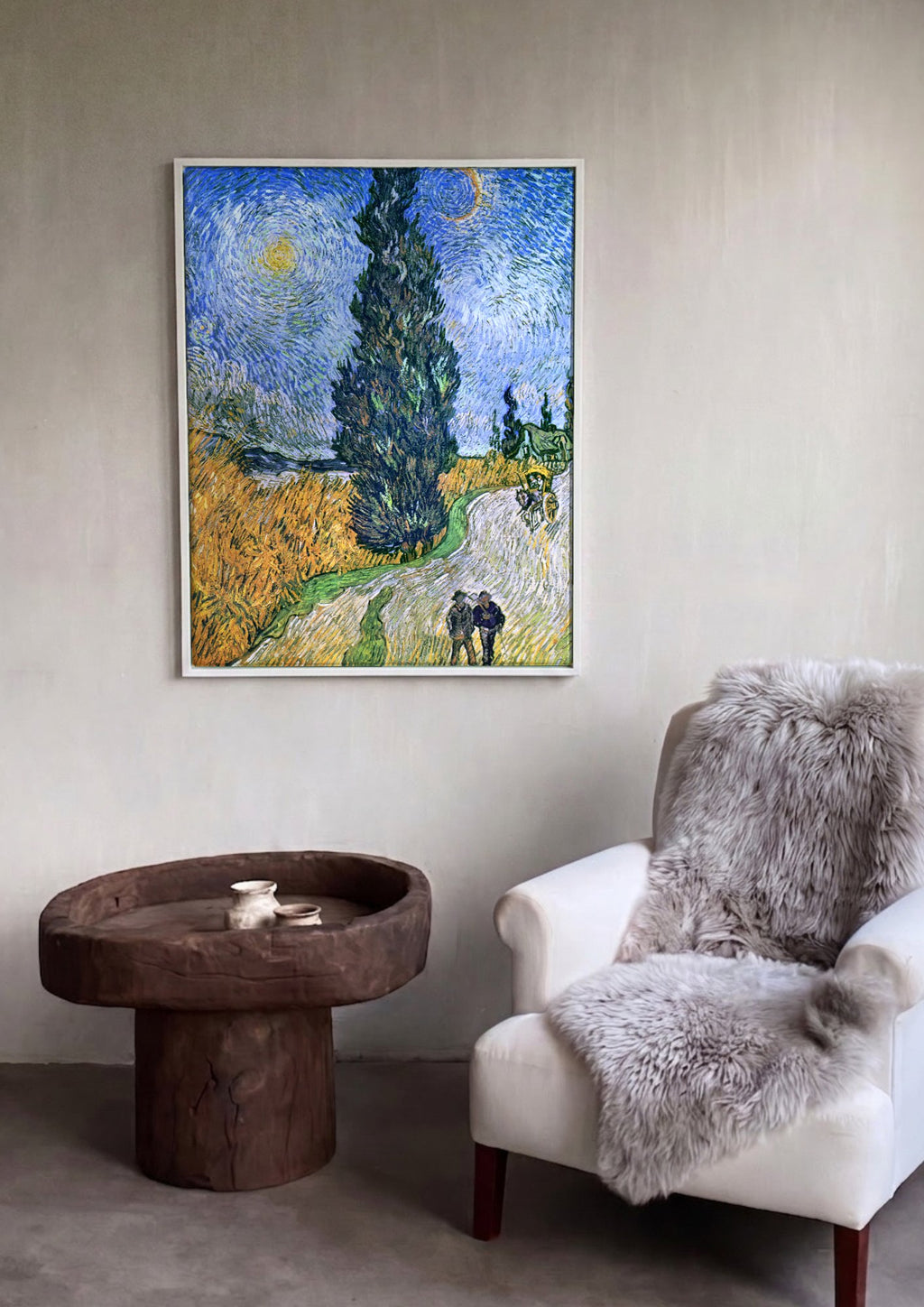 Quadro Decorativo Estrada com Cipreste e Estrela - Van Gogh em ambiente decorado